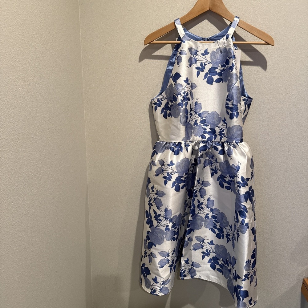 NWT Wendy Bird Size 10 Women's Floral Summer Dress Blue White Fit And Flare